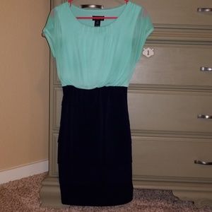 Turquoise and navy tiered bodycon dress